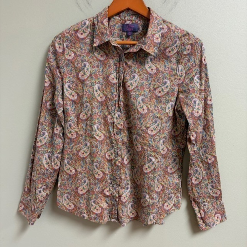 J Crew Slim Perfect Shirt Liberty Fabric Lee Manor Paisley Button Size 10 Preppy